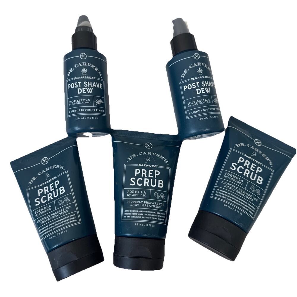 NEW Sealed Dr. Carvers Shave Set 3 Prep Scrub 2 Post Shave Dew Spray